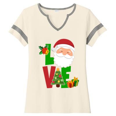 Love Santa Claus Christmas Holiday Cute Ladies Halftime Notch Neck Tee