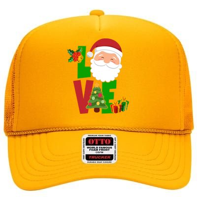 Love Santa Claus Christmas Holiday Cute High Crown Mesh Back Trucker Hat