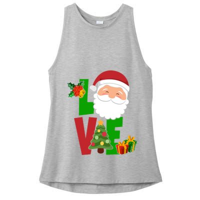 Love Santa Claus Christmas Holiday Cute Ladies PosiCharge Tri-Blend Wicking Tank
