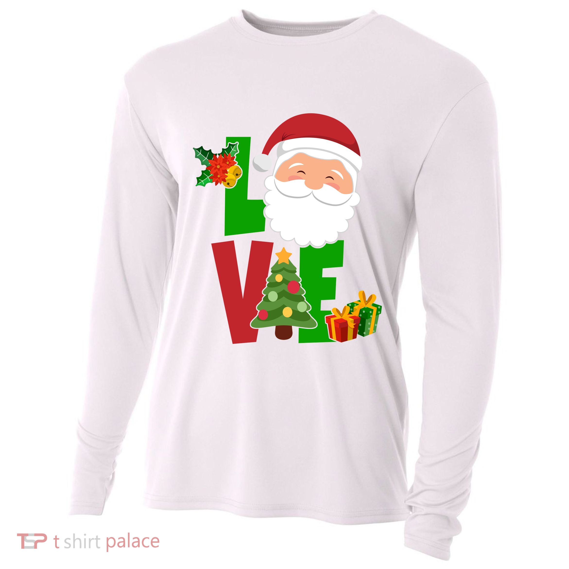 Love Santa Claus Christmas Holiday Cute Cooling Performance Long Sleeve Crew
