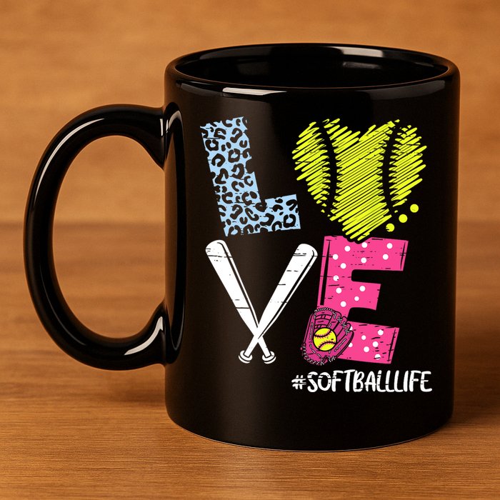 Love Softball Coach Player Softball Life 11oz C Handle Ceramic Mug