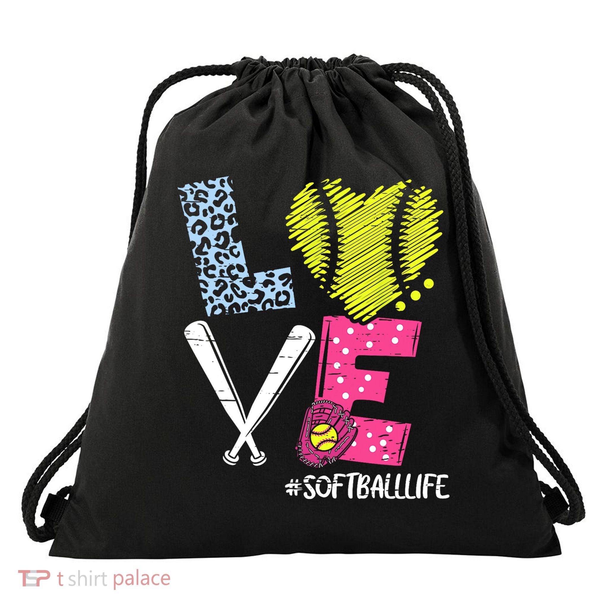 Love Softball Coach Player Softball Life Drawstring Bag