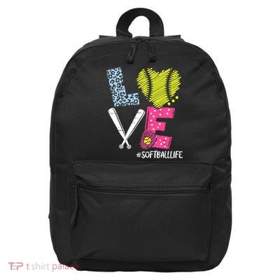 Love Softball Coach Player Softball Life 16 in Basic Backpack