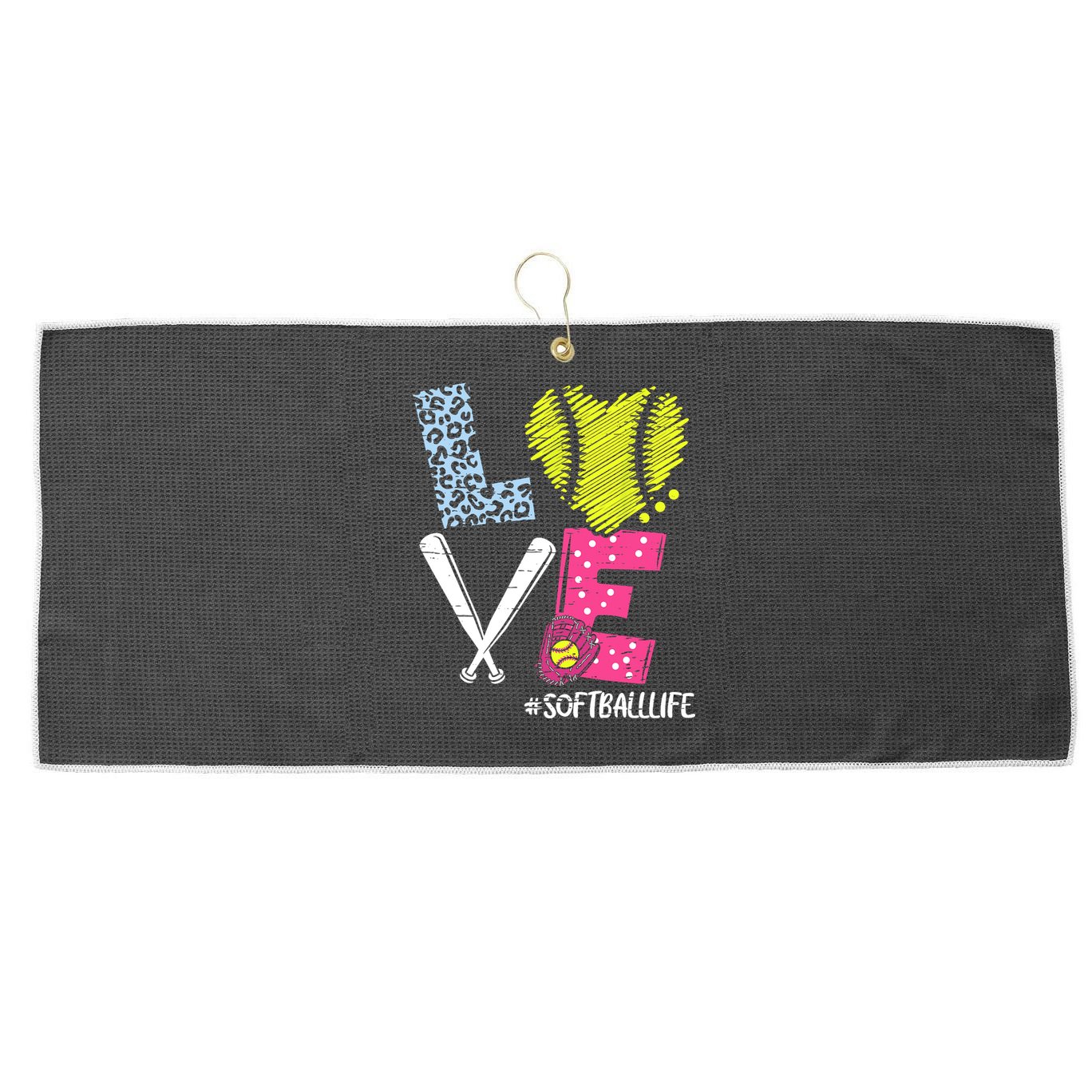 Love Softball Coach Player Softball Life Large Microfiber Waffle Golf Towel