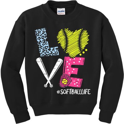 Love Softball Coach Player Softball Life Kids Sweatshirt