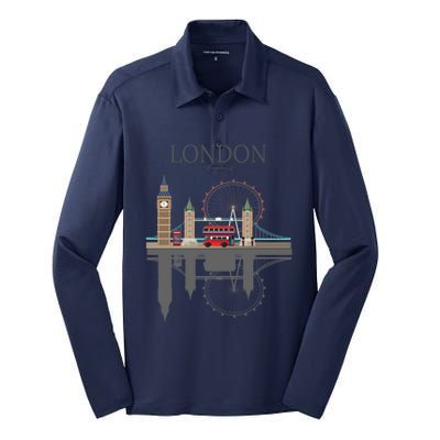 London Souvenir City Vintage British UK Gift Silk Touch Performance Long Sleeve Polo