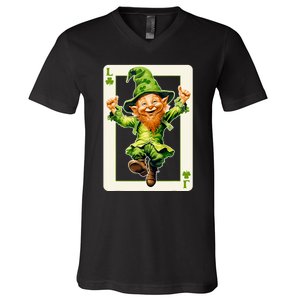 Leprechaun Shamrock Card St Paddys Day Festival V-Neck T-Shirt