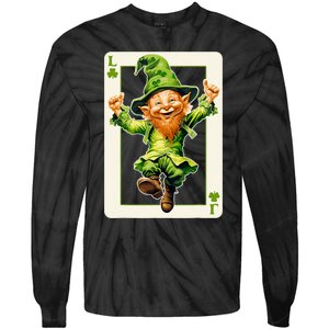 Leprechaun Shamrock Card St Paddys Day Festival Tie-Dye Long Sleeve Shirt