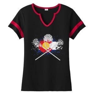 Lacrosse Sticks Crossed Helmet Lax Colorado Flag Ladies Halftime Notch Neck Tee