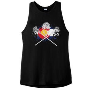 Lacrosse Sticks Crossed Helmet Lax Colorado Flag Ladies PosiCharge Tri-Blend Wicking Tank