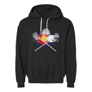 Lacrosse Sticks Crossed Helmet Lax Colorado Flag Garment-Dyed Fleece Hoodie