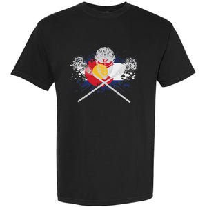 Lacrosse Sticks Crossed Helmet Lax Colorado Flag Garment-Dyed Heavyweight T-Shirt