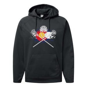 Lacrosse Sticks Crossed Helmet Lax Colorado Flag Performance Fleece Hoodie