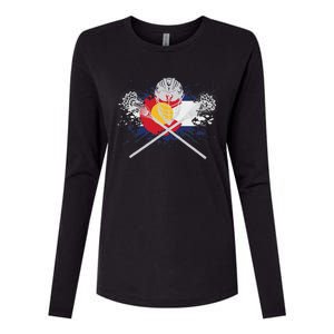 Lacrosse Sticks Crossed Helmet Lax Colorado Flag Womens Cotton Relaxed Long Sleeve T-Shirt