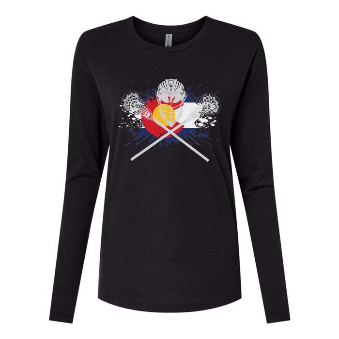 Lacrosse Sticks Crossed Helmet Lax Colorado Flag Womens Cotton Relaxed Long Sleeve T-Shirt