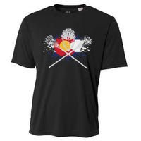 Lacrosse Sticks Crossed Helmet Lax Colorado Flag Cooling Performance Crew T-Shirt