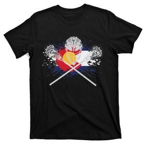 Lacrosse Sticks Crossed Helmet Lax Colorado Flag T-Shirt