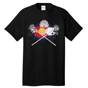 Lacrosse Sticks Crossed Helmet Lax Colorado Flag Tall T-Shirt