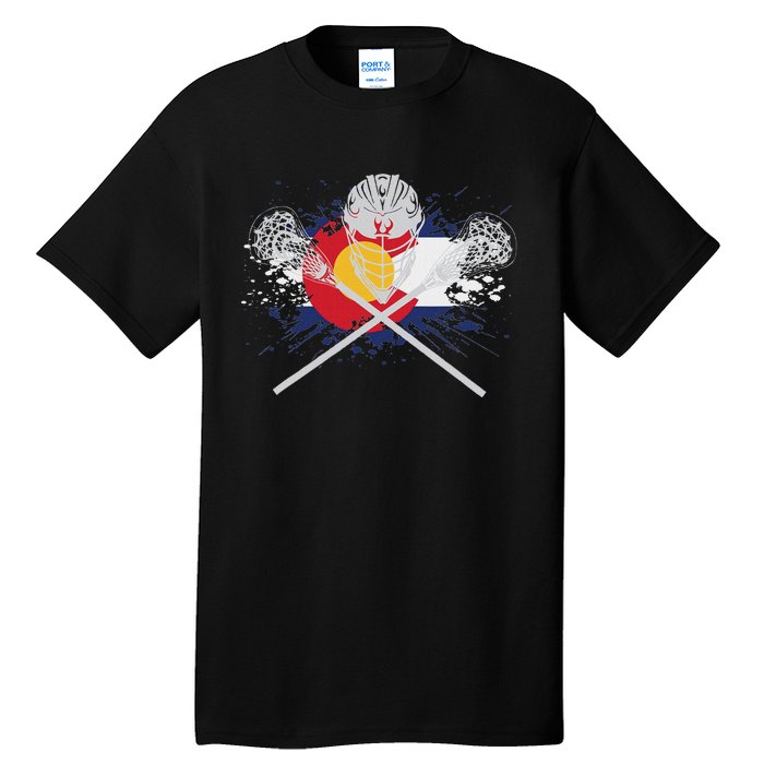 Lacrosse Sticks Crossed Helmet Lax Colorado Flag Tall T-Shirt