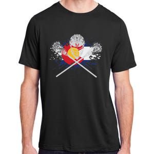 Lacrosse Sticks Crossed Helmet Lax Colorado Flag Adult ChromaSoft Performance T-Shirt