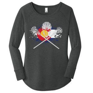 Lacrosse Sticks Crossed Helmet Lax Colorado Flag Women's Perfect Tri Tunic Long Sleeve Shirt