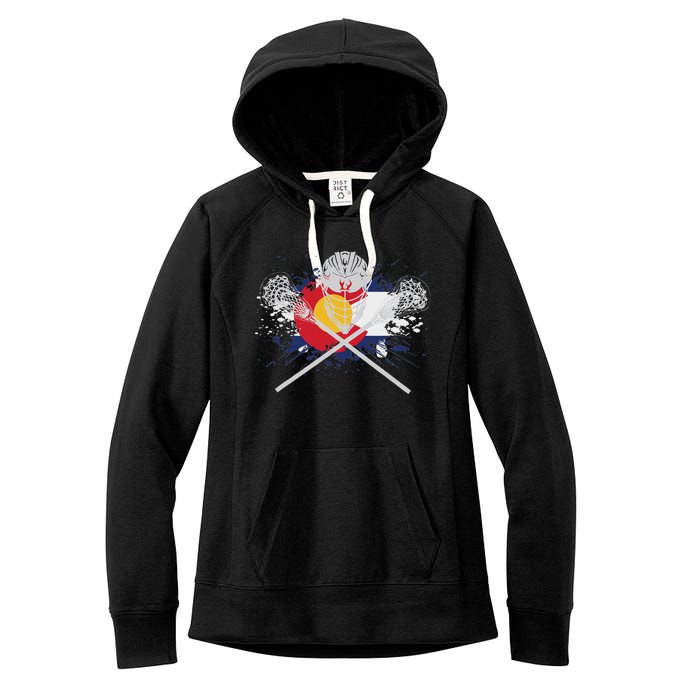 Lacrosse Sticks Crossed Helmet Lax Colorado Flag Women's Fleece Hoodie