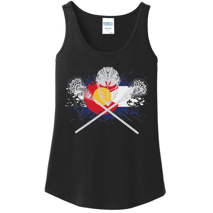 Lacrosse Sticks Crossed Helmet Lax Colorado Flag Ladies Essential Tank