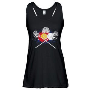 Lacrosse Sticks Crossed Helmet Lax Colorado Flag Ladies Essential Flowy Tank