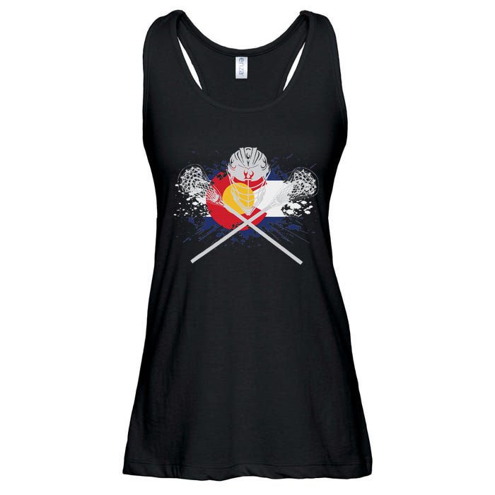 Lacrosse Sticks Crossed Helmet Lax Colorado Flag Ladies Essential Flowy Tank