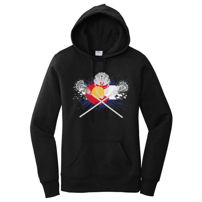 Lacrosse Sticks Crossed Helmet Lax Colorado Flag Women's Pullover Hoodie