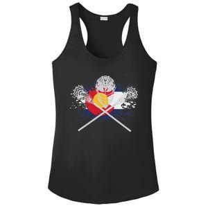 Lacrosse Sticks Crossed Helmet Lax Colorado Flag Ladies PosiCharge Competitor Racerback Tank