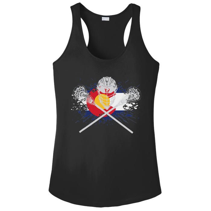 Lacrosse Sticks Crossed Helmet Lax Colorado Flag Ladies PosiCharge Competitor Racerback Tank