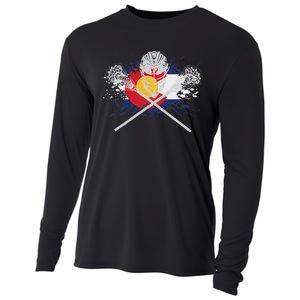 Lacrosse Sticks Crossed Helmet Lax Colorado Flag Cooling Performance Long Sleeve Crew