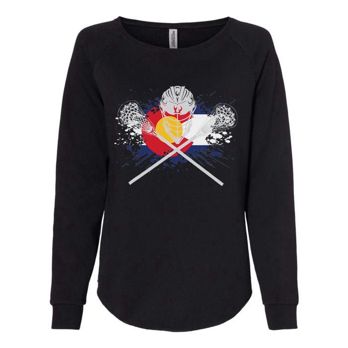 Lacrosse Sticks Crossed Helmet Lax Colorado Flag Womens California Wash Sweatshirt