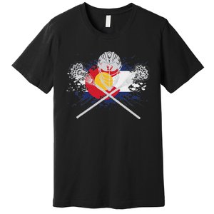 Lacrosse Sticks Crossed Helmet Lax Colorado Flag Premium T-Shirt