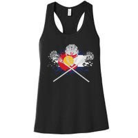 Lacrosse Sticks Crossed Helmet Lax Colorado Flag Women's Racerback Tank