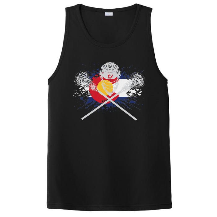 Lacrosse Sticks Crossed Helmet Lax Colorado Flag PosiCharge Competitor Tank