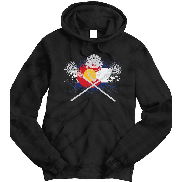 Lacrosse Sticks Crossed Helmet Lax Colorado Flag Tie Dye Hoodie