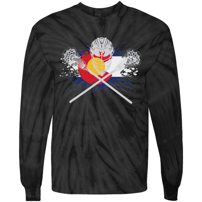 Lacrosse Sticks Crossed Helmet Lax Colorado Flag Tie-Dye Long Sleeve Shirt