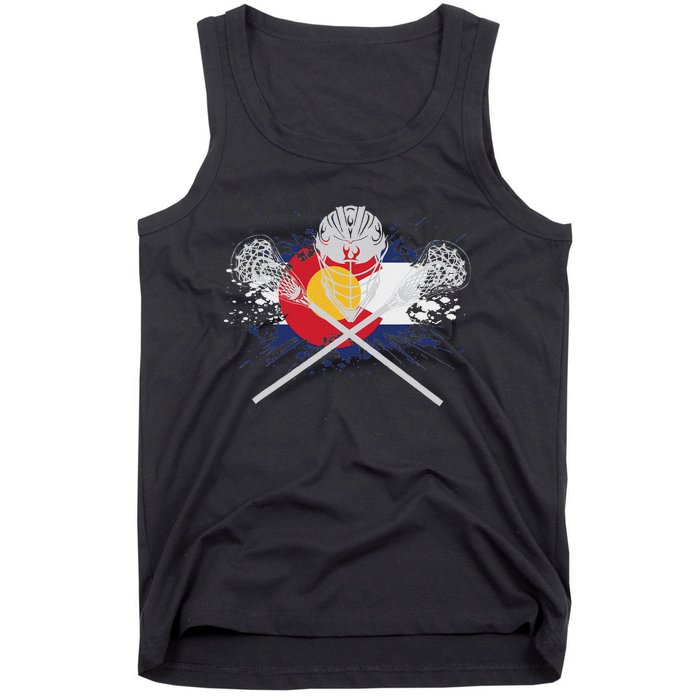 Lacrosse Sticks Crossed Helmet Lax Colorado Flag Tank Top