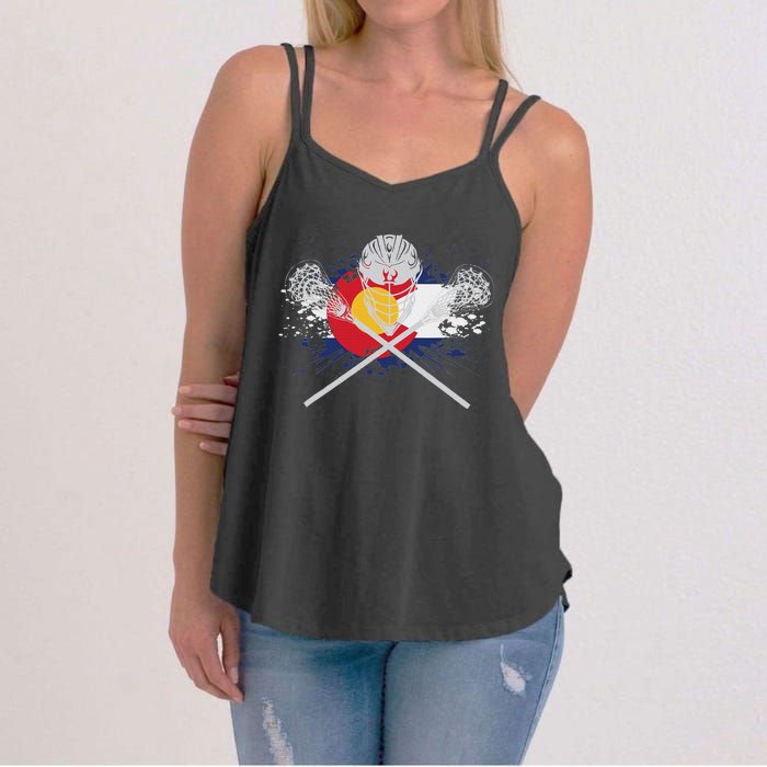 Lacrosse Sticks Crossed Helmet Lax Colorado Flag Women's Strappy Tank