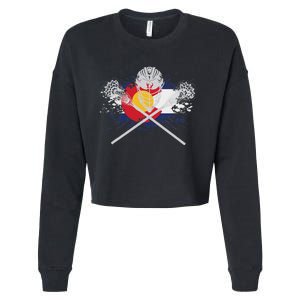 Lacrosse Sticks Crossed Helmet Lax Colorado Flag Cropped Pullover Crew