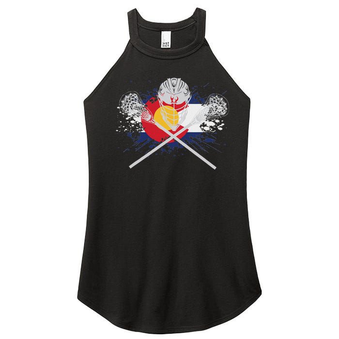 Lacrosse Sticks Crossed Helmet Lax Colorado Flag Women's Perfect Tri Rocker Tank