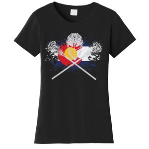 Lacrosse Sticks Crossed Helmet Lax Colorado Flag Women's T-Shirt