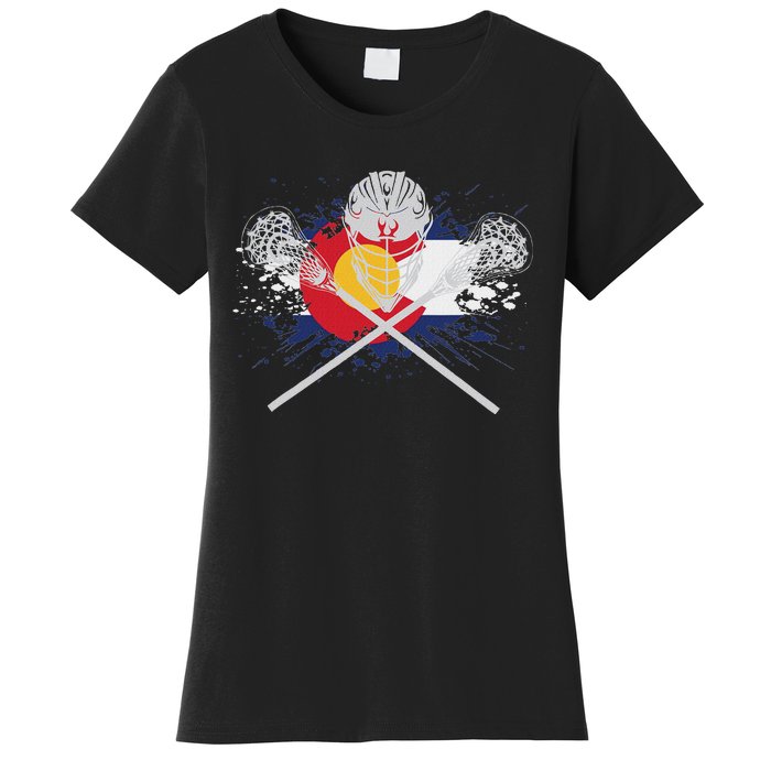 Lacrosse Sticks Crossed Helmet Lax Colorado Flag Women's T-Shirt