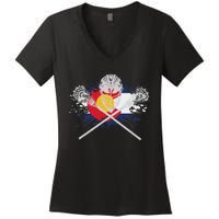 Lacrosse Sticks Crossed Helmet Lax Colorado Flag Women's V-Neck T-Shirt