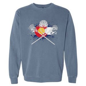 Lacrosse Sticks Crossed Helmet Lax Colorado Flag Garment-Dyed Sweatshirt