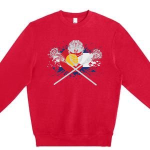 Lacrosse Sticks Crossed Helmet Lax Colorado Flag Premium Crewneck Sweatshirt