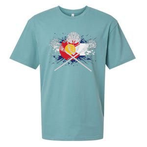 Lacrosse Sticks Crossed Helmet Lax Colorado Flag Sueded Cloud Jersey T-Shirt