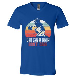 Love Softball Catcher Hair DonT Care Fun Gift Design Gift V-Neck T-Shirt